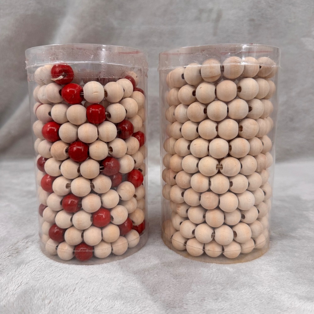 Ashland Christmas Wood Bead Garland Set 9ft Holiday Spice Natural Red 2pc